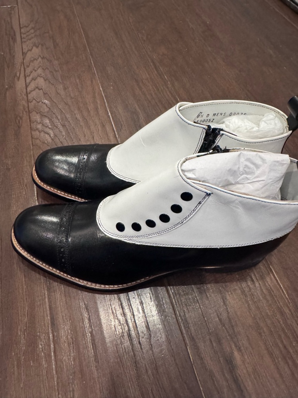 Men's Two-Tone Black & White Leather Ankle Boots